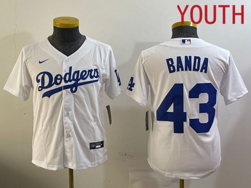 Youth Los Angeles Dodgers #43 Banda White Game 2024 Nike MLB Jersey style 1209